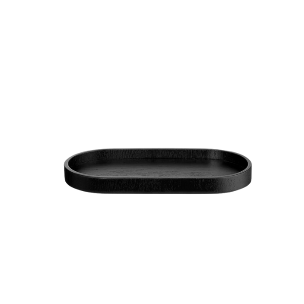 plateau en bois ovale asa noir sur fond blanc vu de profil